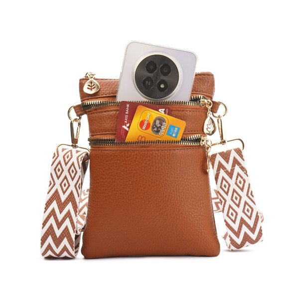 Artizanni Womens Crossbody Vegan Clutch Purse Satchel with Guitar Strap (Cognac) - Picture 10 of 11